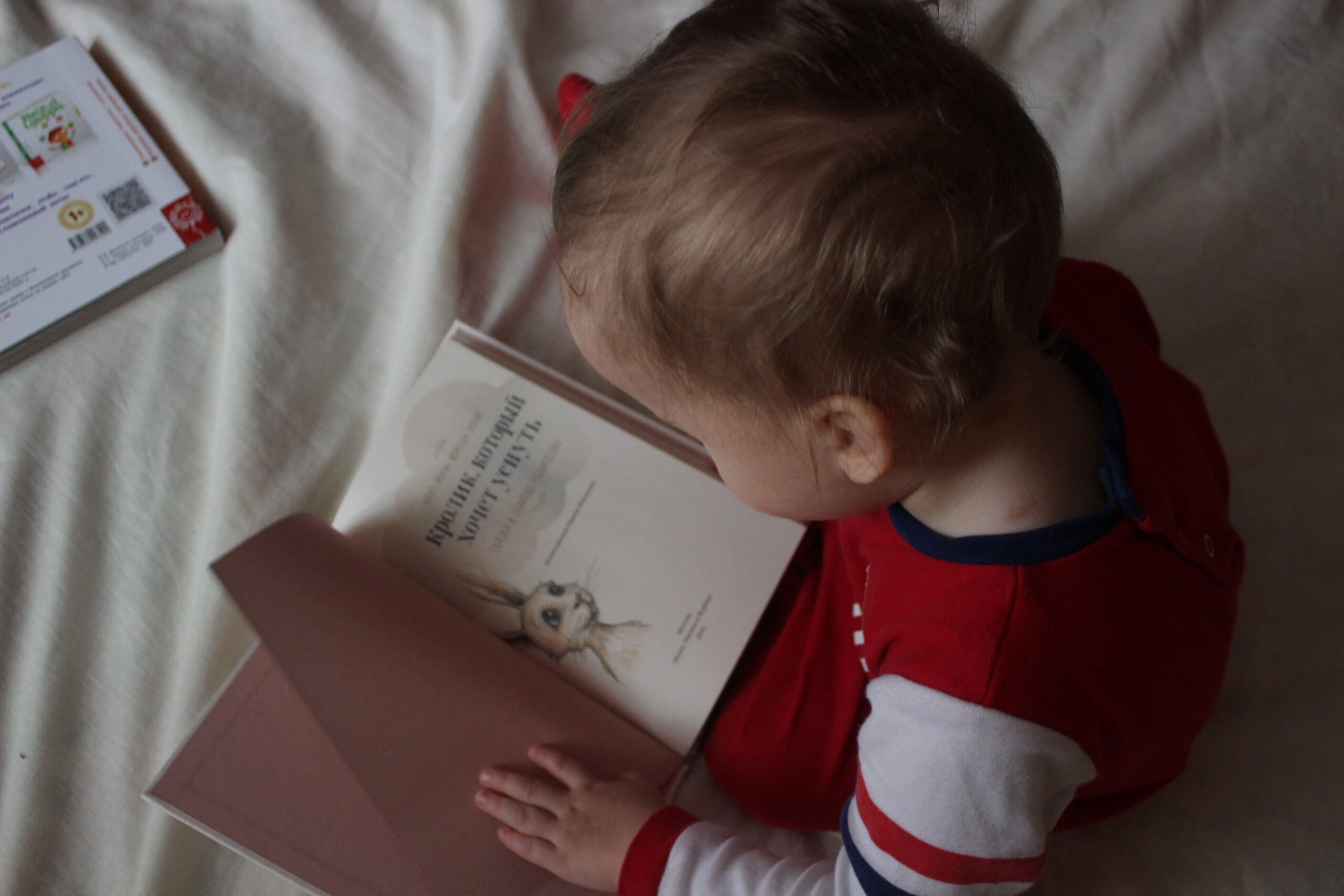 Infant boy reading a book Infant reading a book